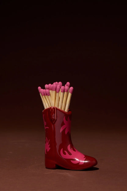 Cowboy Boot Match Holder - Red & Pink Flame Paddywax