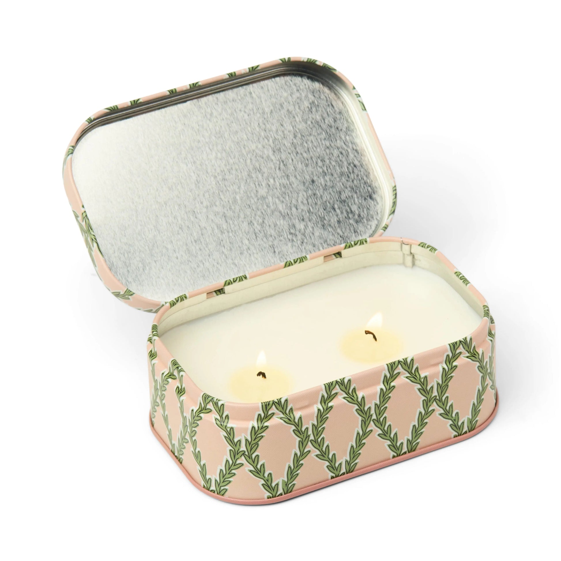 Cherie 4.5 oz Tin Candle - Yuzu Woods on white background. 