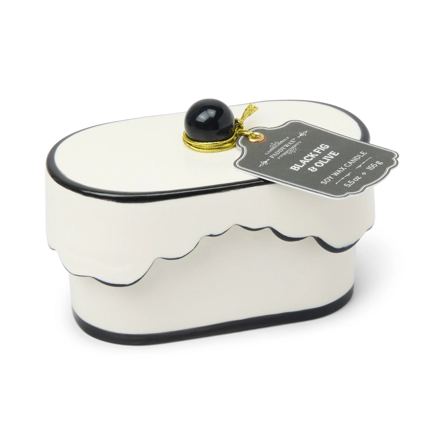Cherie 5.5 oz Ceramic Candle - Black Fig & Olive on white background. 