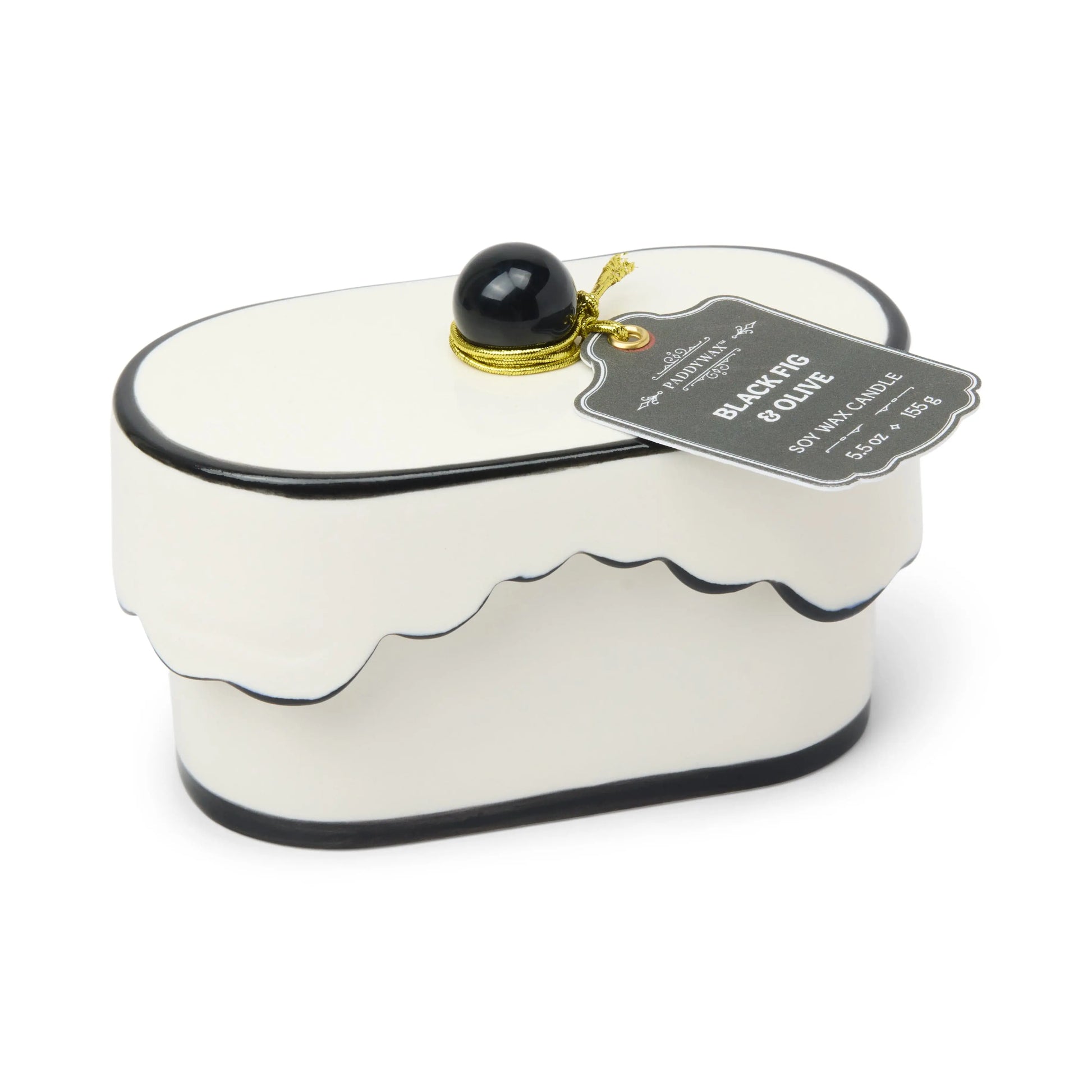 Cherie 5.5 oz Ceramic Candle - Black Fig & Olive on white background. 