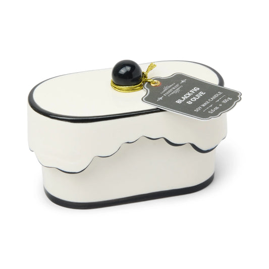 Cherie 5.5 oz Ceramic Candle - Black Fig & Olive on white background. 