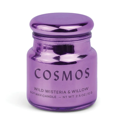 The Wisteria & Willow - Chroma Candle 2.5oz is a small electroplated glass jar candle with a metallic purple finish and Latin-inspired fragrance. Net weight: 2.5 oz (70 g).