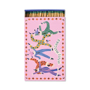 Jesters - Large Rectangle Boxed Matches feature a pink cover with four colorful clowns jumping and dancing—perfect for playful décor.