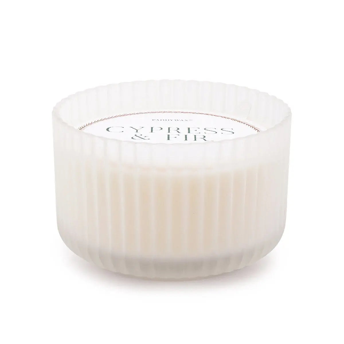 15 oz hazy white ribbed glass vessel; white dust cover