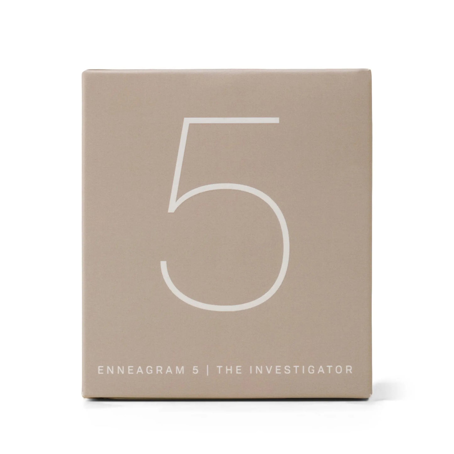 The Enneagram #5 Investigator 5 oz Candle in Eucalyptus Santal features a beige ombre glass with a bold number 5 and "Enneagram 5 | The Investigator"—a thoughtful scented gift for introspective personalities.