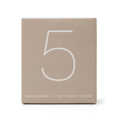 The Enneagram #5 Investigator 5 oz Candle in Eucalyptus Santal features a beige ombre glass with a bold number 5 and "Enneagram 5 | The Investigator"—a thoughtful scented gift for introspective personalities.