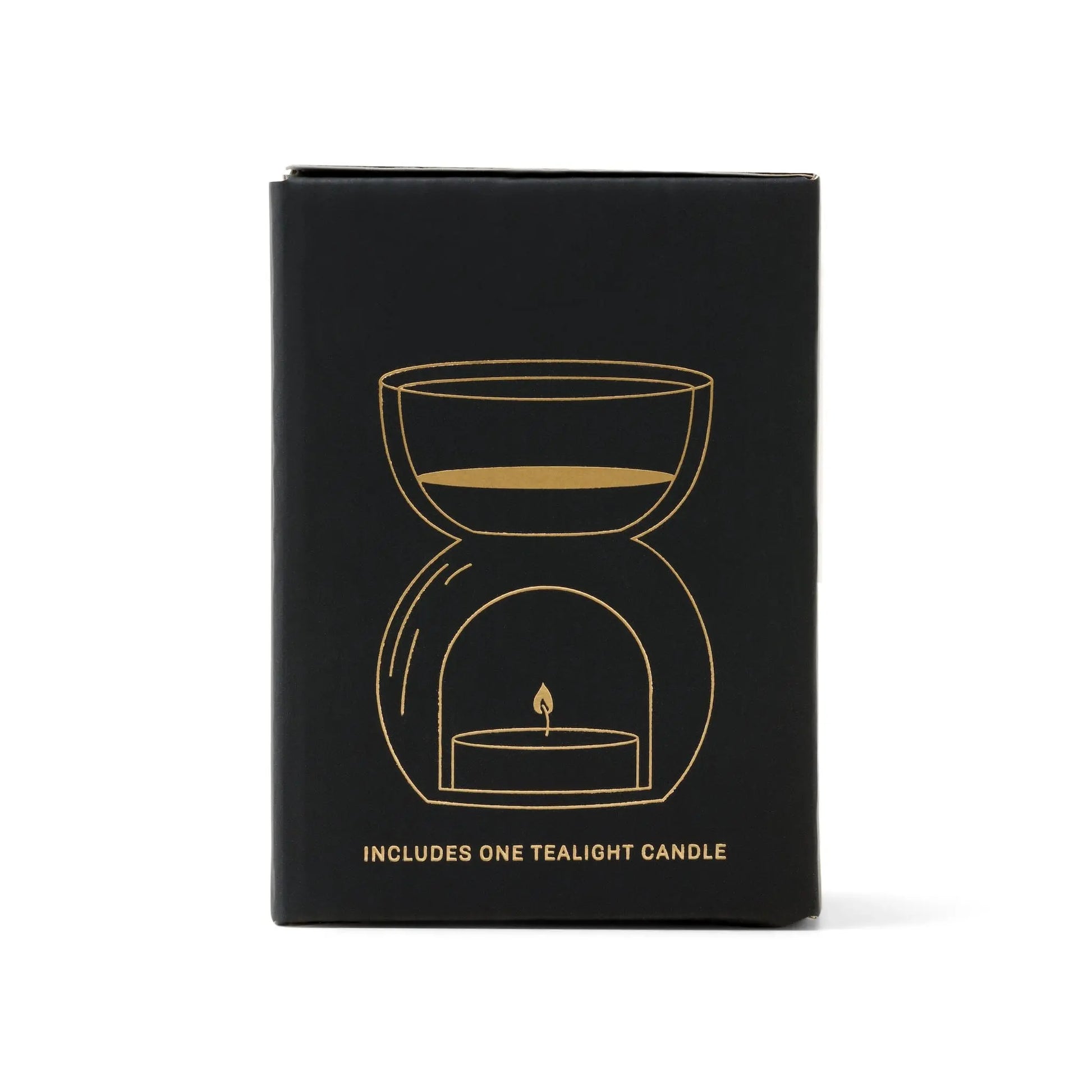 Essential Oil Burner & Tea Light Candle - Black Glass box side view