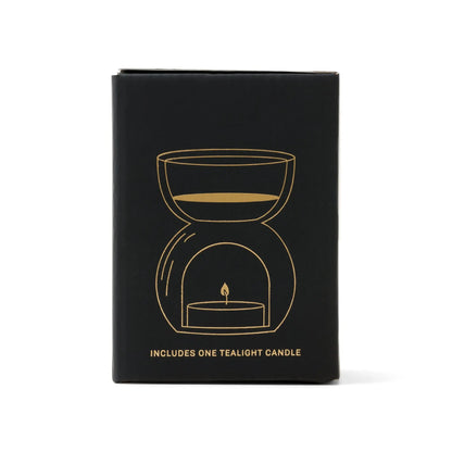 Essential Oil Burner & Tea Light Candle - Black Glass box side view