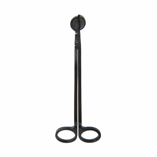 The Wick Trimmer - Matte Black features scissor-like handles and a circular cutting tip, enabling safe, efficient trimming of candle wicks.